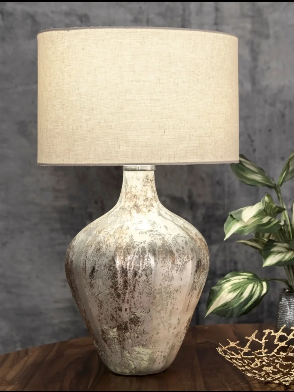 NIB nuLOOM 30” Vintage Glass Table Lamp Gray Ivory Statement Decor
